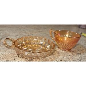 2 Beautiful Vintage 1930s Jeanette Crackle Carnival Amber Glass -4O